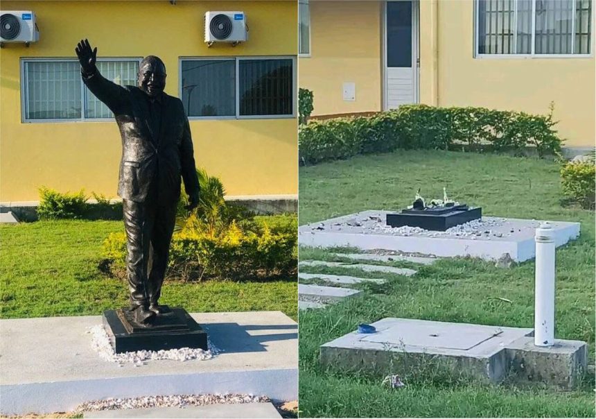 Populares destroem estátua do Presidente da República, Filipe Nyusi, em Boane